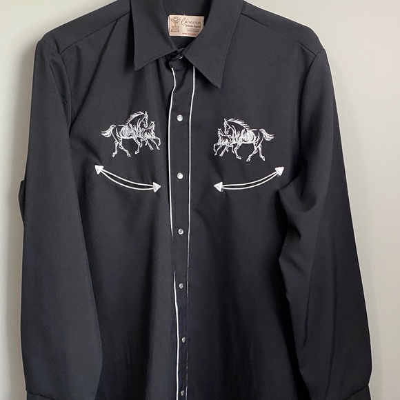 Caravan Western Apparel Other - Vintage Caravan Embroidered Design Pearl Snap Western Shirt Men's Black